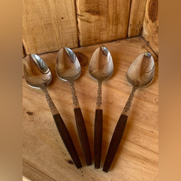 Vintage 24 Piece Flatware set- stainless steel with wood handle. Modern Danish - Picture 12 of 15